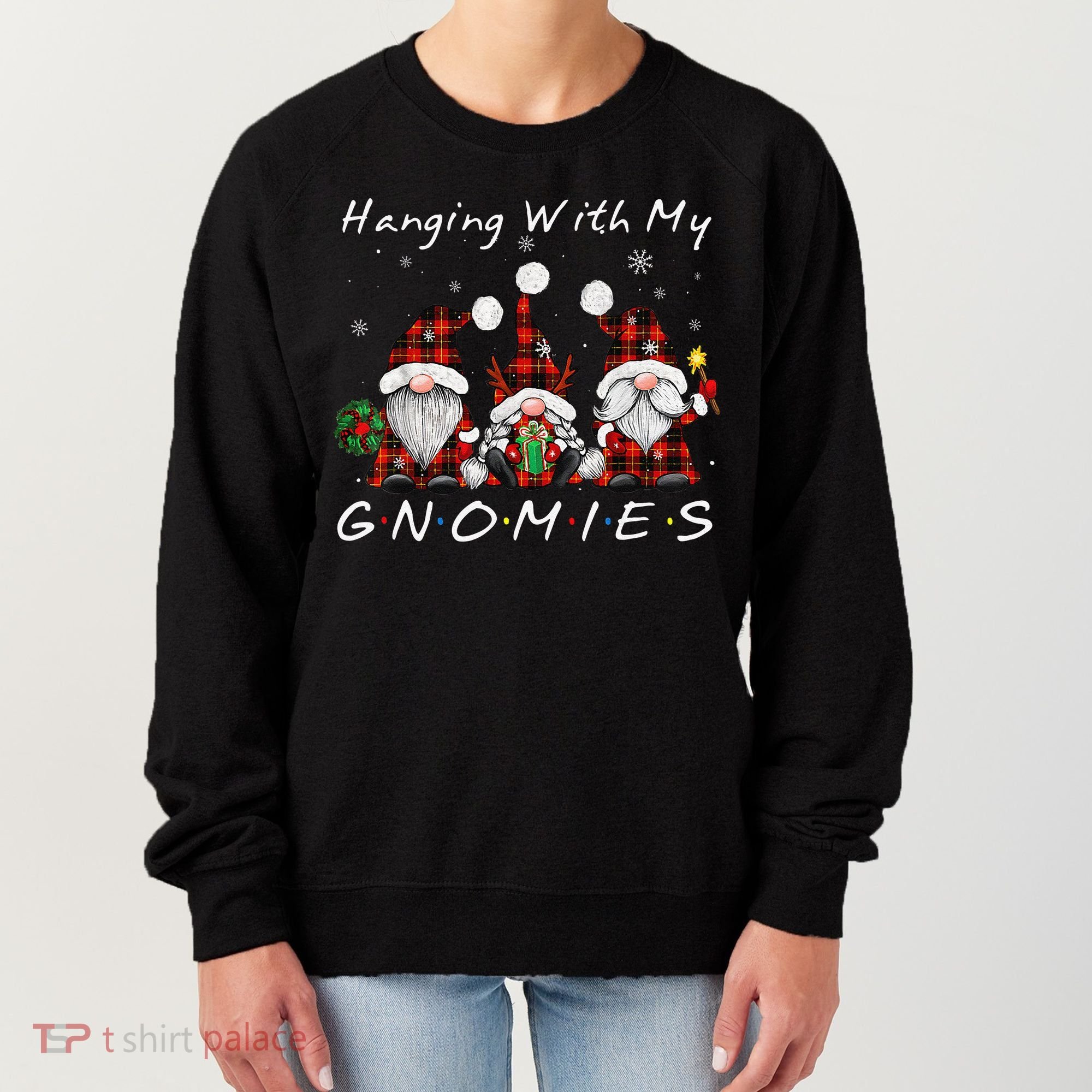 Hanging With My Gnomies Buffalo Red Plaid Christmas Gnome Women's Sweatshirt