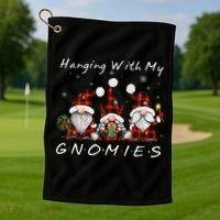 Hanging With My Gnomies Buffalo Red Plaid Christmas Gnome Golf Towel thumb 1