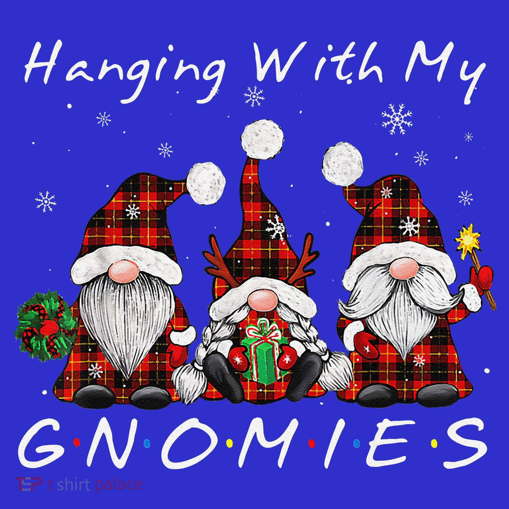 Hanging With My Gnomies Buffalo Red Plaid Christmas Gnome T-Shirt