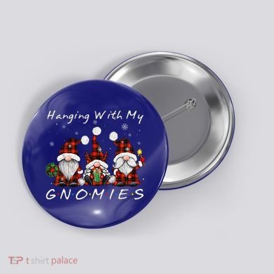 Hanging With My Gnomies Buffalo Red Plaid Christmas Gnome Button