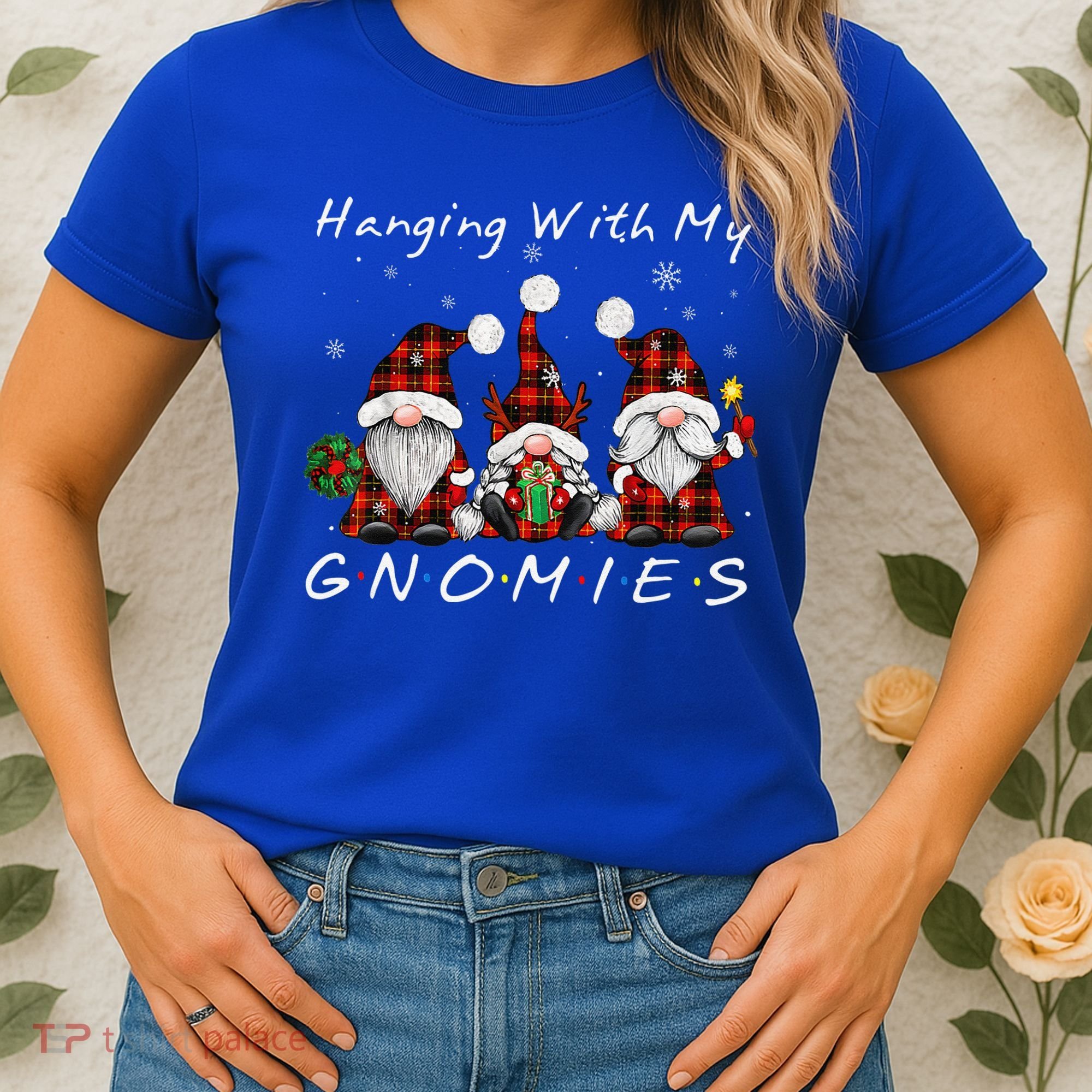 Hanging With My Gnomies Buffalo Red Plaid Christmas Gnome Women's T-Shirt