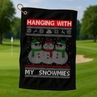 Hanging With My Snowmies Ugly Christmas Golf Towel thumb 1