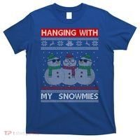 Hanging With My Snowmies Ugly Christmas T-Shirt thumb 0