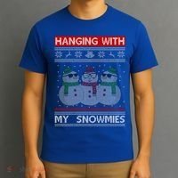 Hanging With My Snowmies Ugly Christmas T-Shirt thumb 3