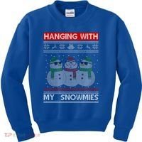 Hanging With My Snowmies Ugly Christmas Kids Sweatshirt thumb 0
