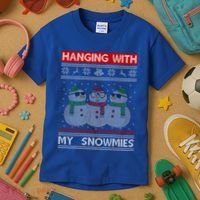Hanging With My Snowmies Ugly Christmas Kids T-Shirt thumb 3