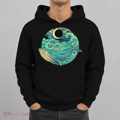 Humpback Whale Marine Life Ocean Nature Sea Blue Waves Moon Hoodie