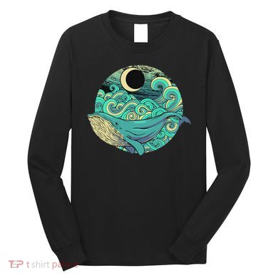 Humpback Whale Marine Life Ocean Nature Sea Blue Waves Moon Long Sleeve Shirt