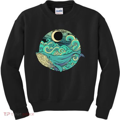 Humpback Whale Marine Life Ocean Nature Sea Blue Waves Moon Kids Sweatshirt