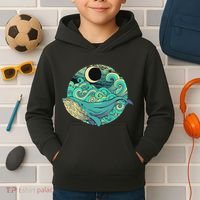 Humpback Whale Marine Life Ocean Nature Sea Blue Waves Moon Kids Hoodie thumb 2