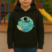Humpback Whale Marine Life Ocean Nature Sea Blue Waves Moon Kids Hoodie thumb 3