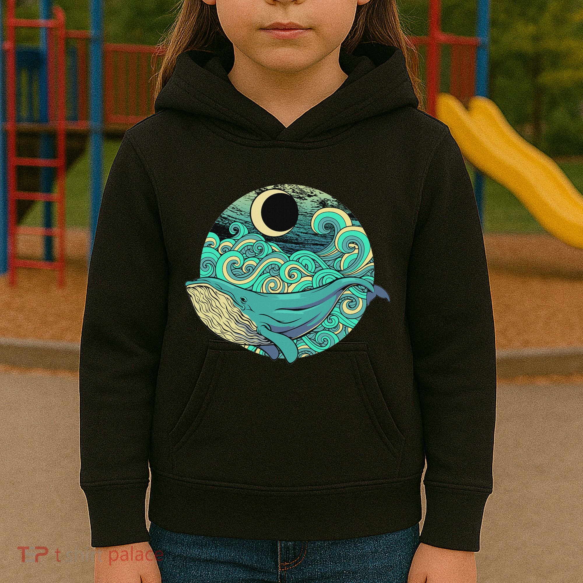 Humpback Whale Marine Life Ocean Nature Sea Blue Waves Moon Kids Hoodie
