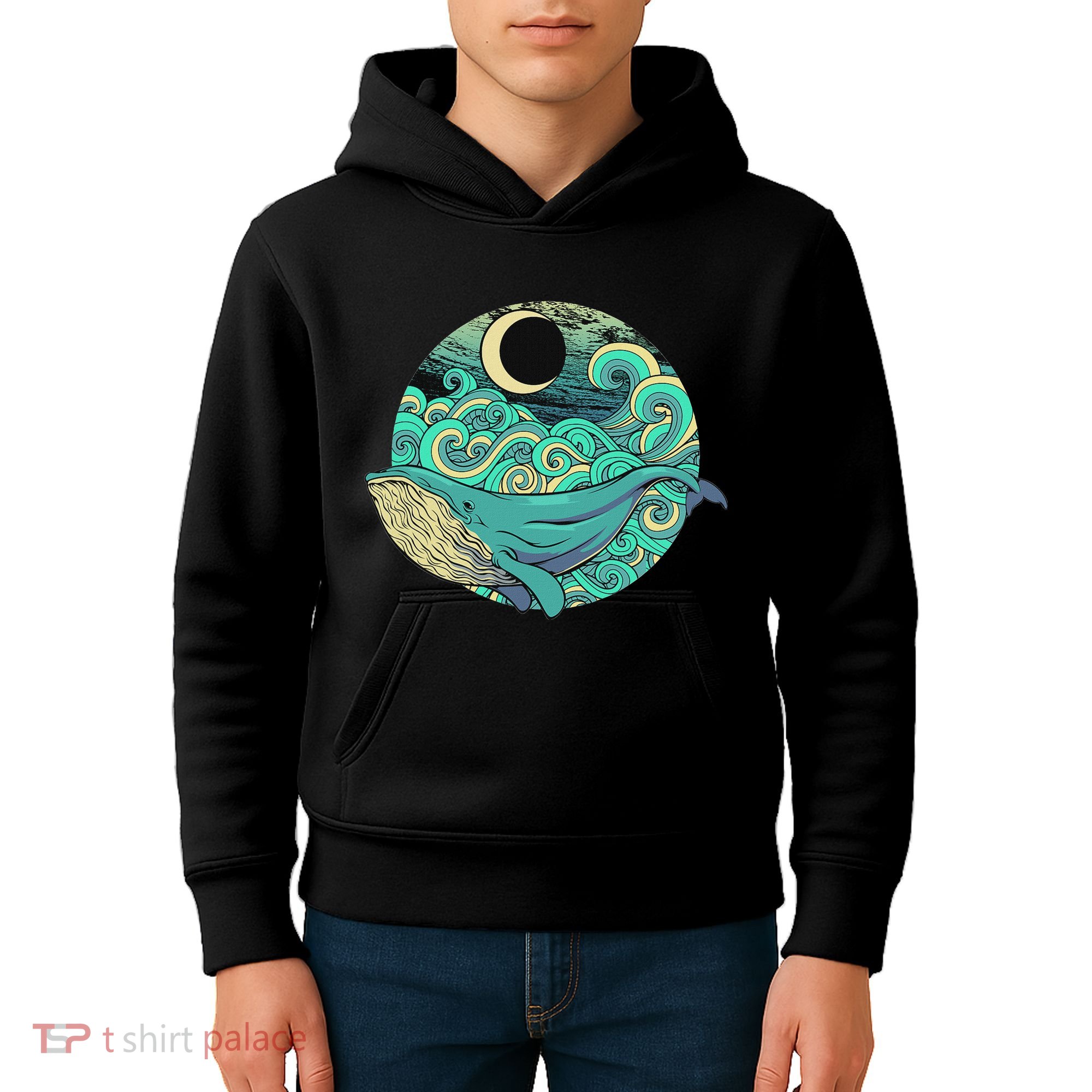 Humpback Whale Marine Life Ocean Nature Sea Blue Waves Moon Kids Hoodie