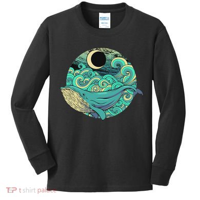 Humpback Whale Marine Life Ocean Nature Sea Blue Waves Moon Kids Long Sleeve Shirt