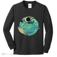 Humpback Whale Marine Life Ocean Nature Sea Blue Waves Moon Kids Long Sleeve Shirt thumb 0