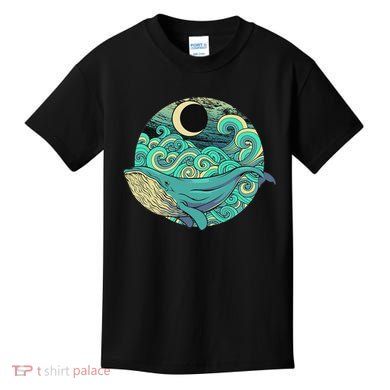 Humpback Whale Marine Life Ocean Nature Sea Blue Waves Moon Kids T-Shirt