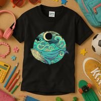 Humpback Whale Marine Life Ocean Nature Sea Blue Waves Moon Kids T-Shirt thumb 3