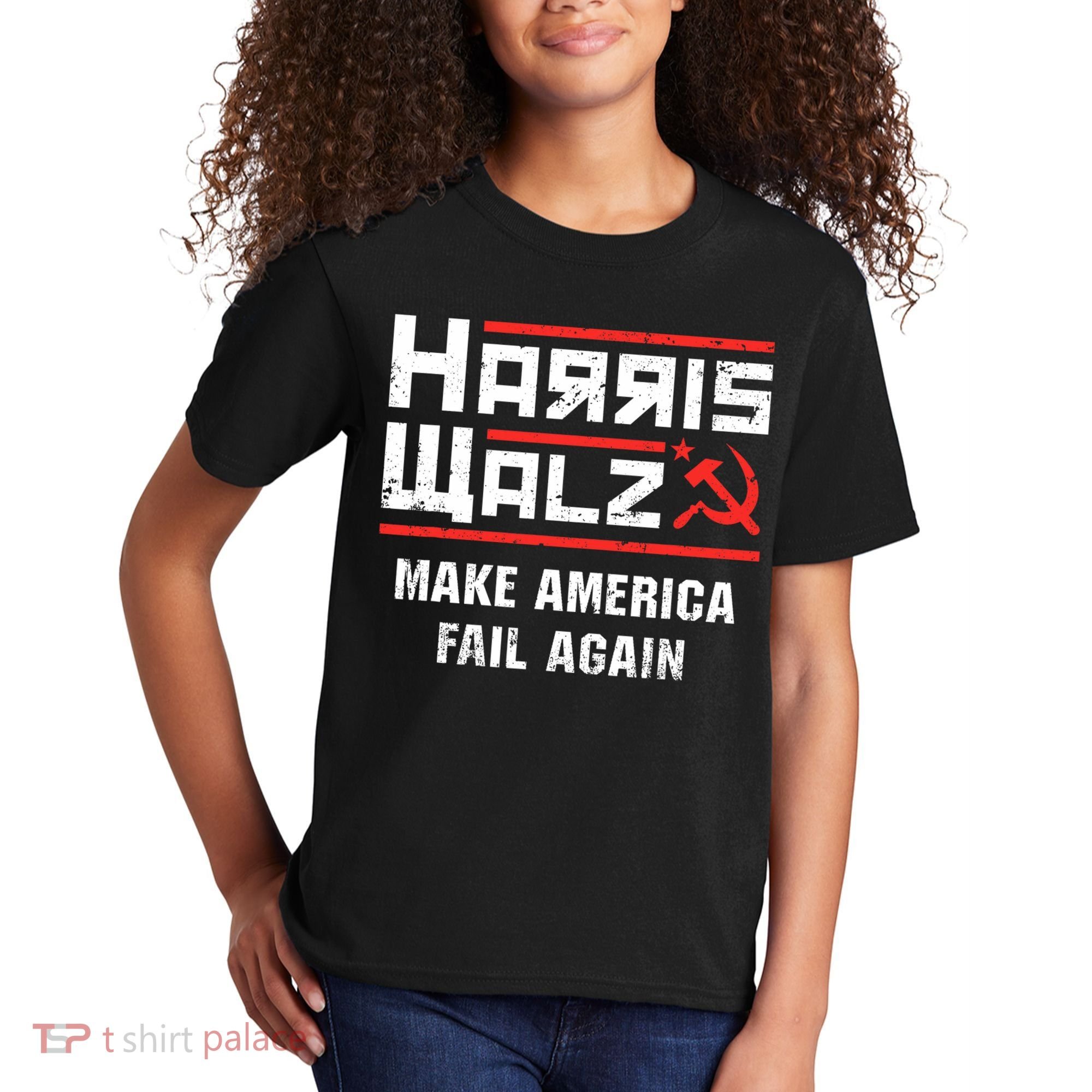 Harris Walz Make America Fail Again Anti Kamala Socialist Kids T-Shirt