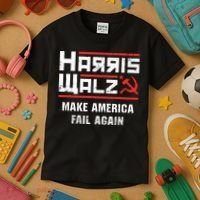 Harris Walz Make America Fail Again Anti Kamala Socialist Kids T-Shirt thumb 3