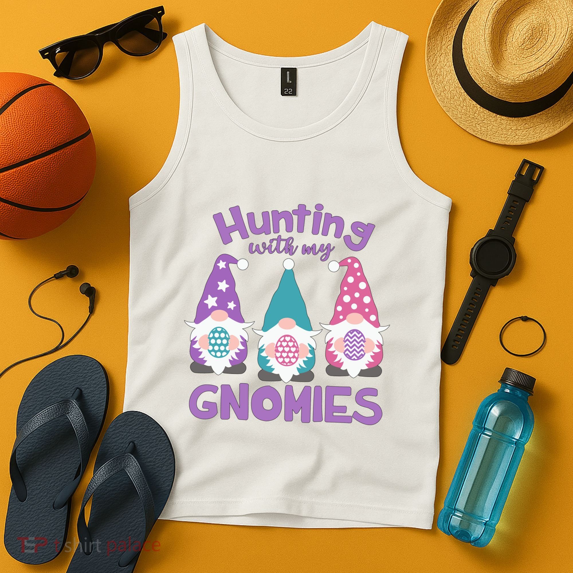 Hunting With My Gnomies Funny Easter Tank Top