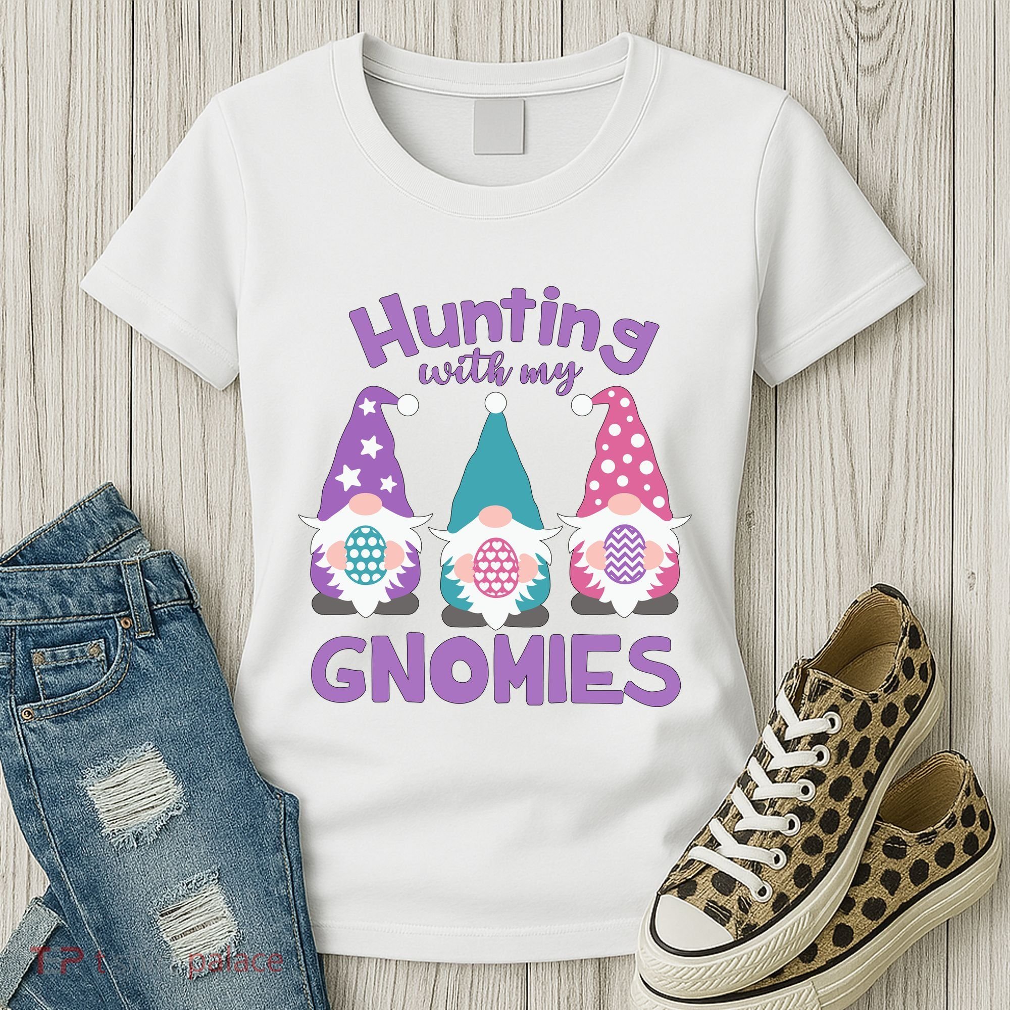 Hunting With My Gnomies Funny Easter Women's T-Shirt