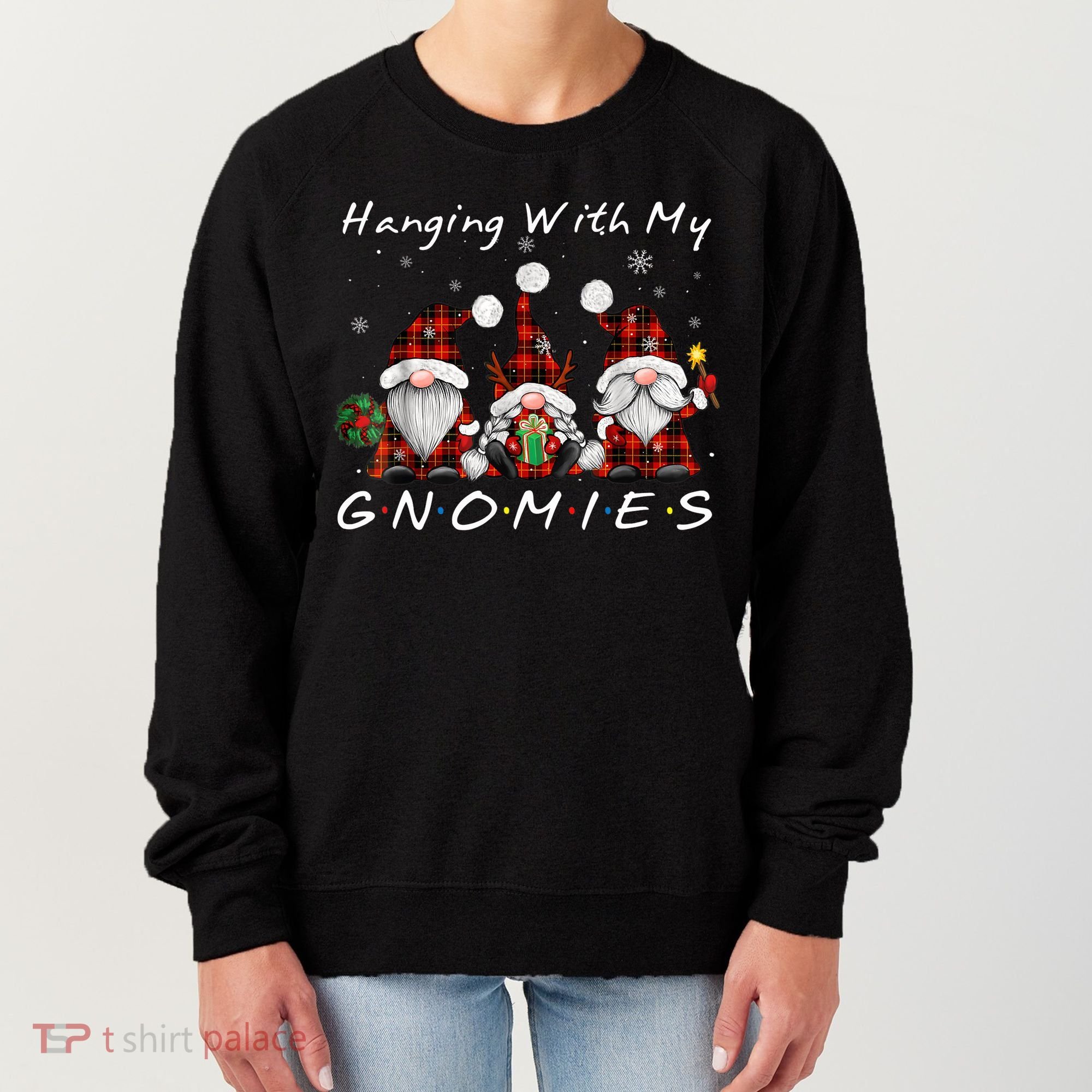 Hanging With My Gnomies Buffalo Red Plaid Christmas Gnome Women's Sweatshirt