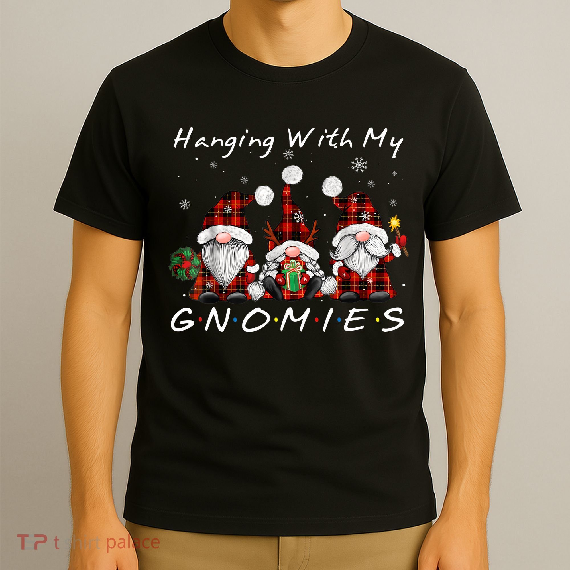 Hanging With My Gnomies Buffalo Red Plaid Christmas Gnome T-Shirt