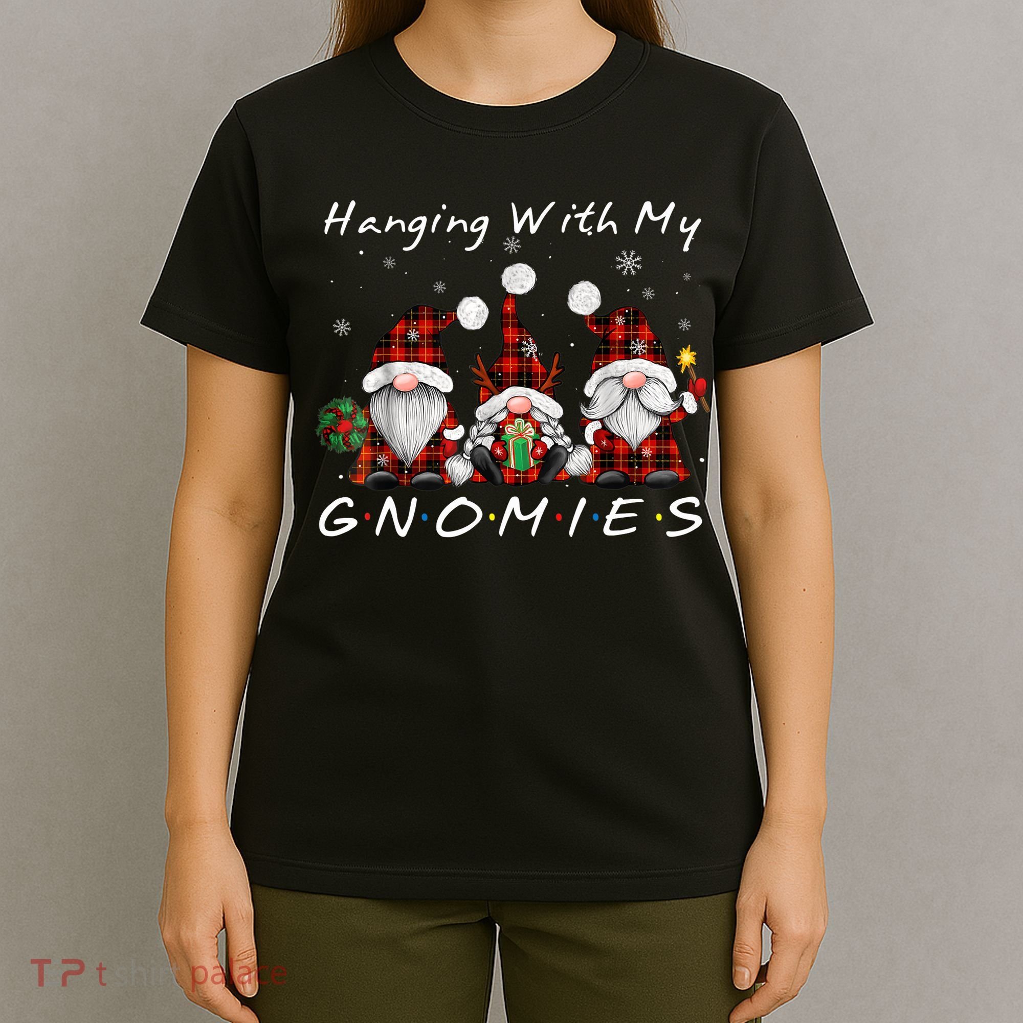 Hanging With My Gnomies Buffalo Red Plaid Christmas Gnome T-Shirt