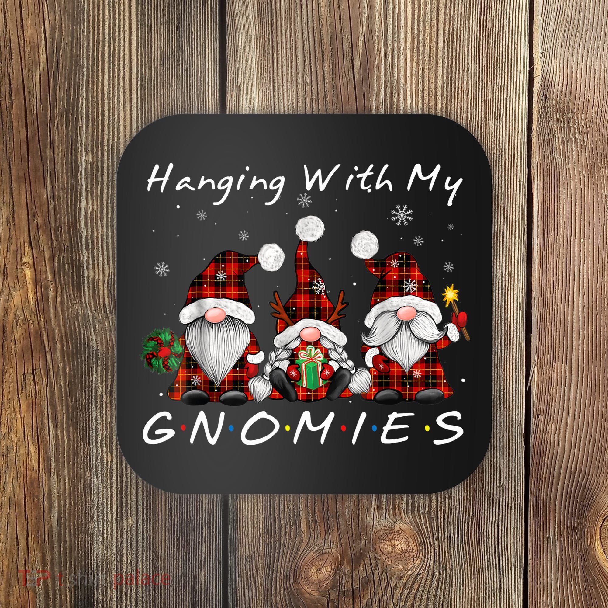 Hanging With My Gnomies Buffalo Red Plaid Christmas Gnome Coaster