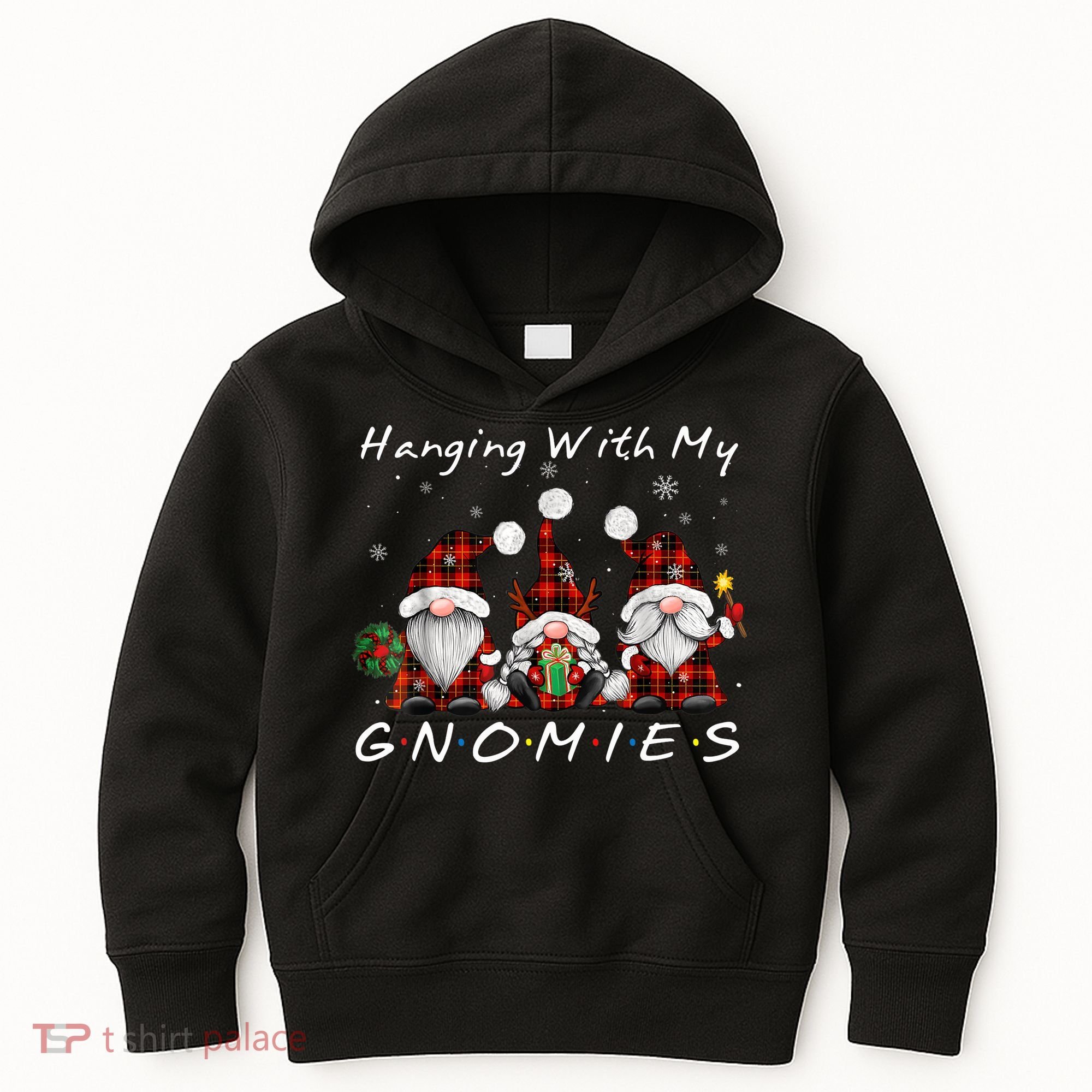 Hanging With My Gnomies Buffalo Red Plaid Christmas Gnome Kids Hoodie