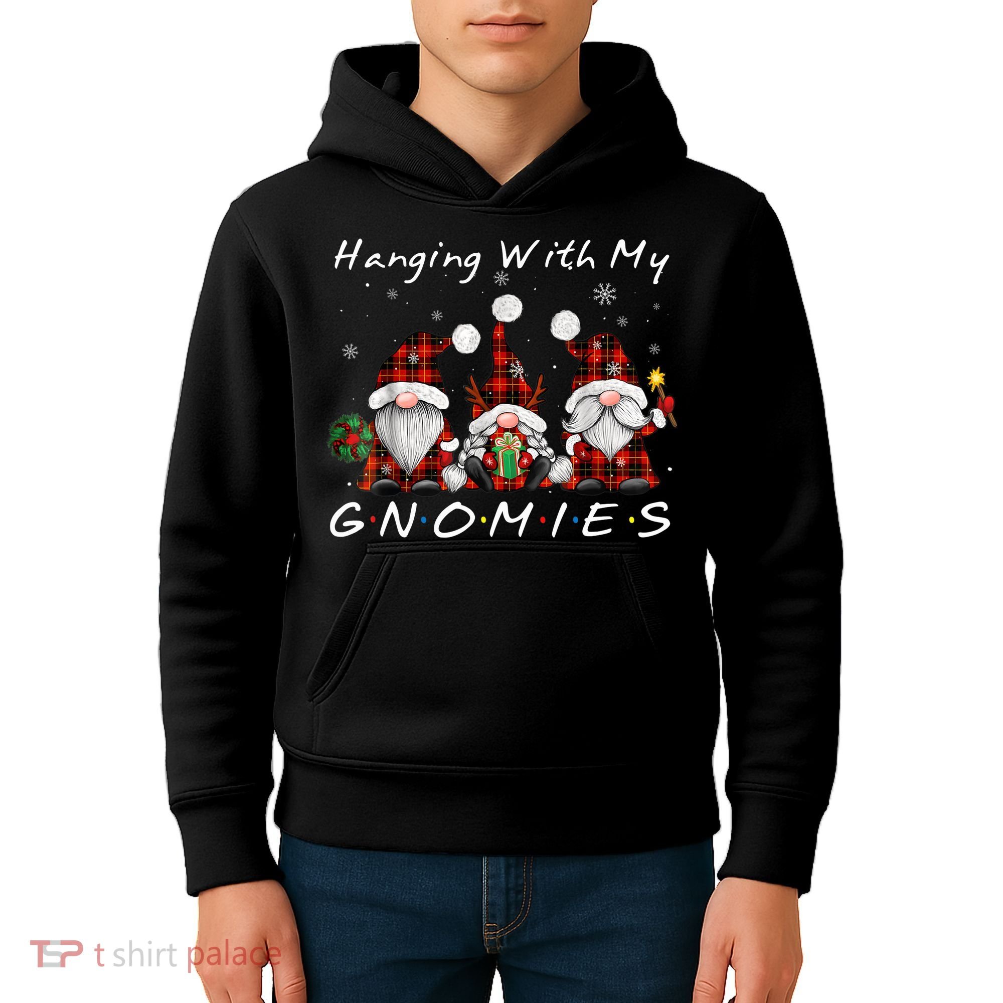 Hanging With My Gnomies Buffalo Red Plaid Christmas Gnome Kids Hoodie