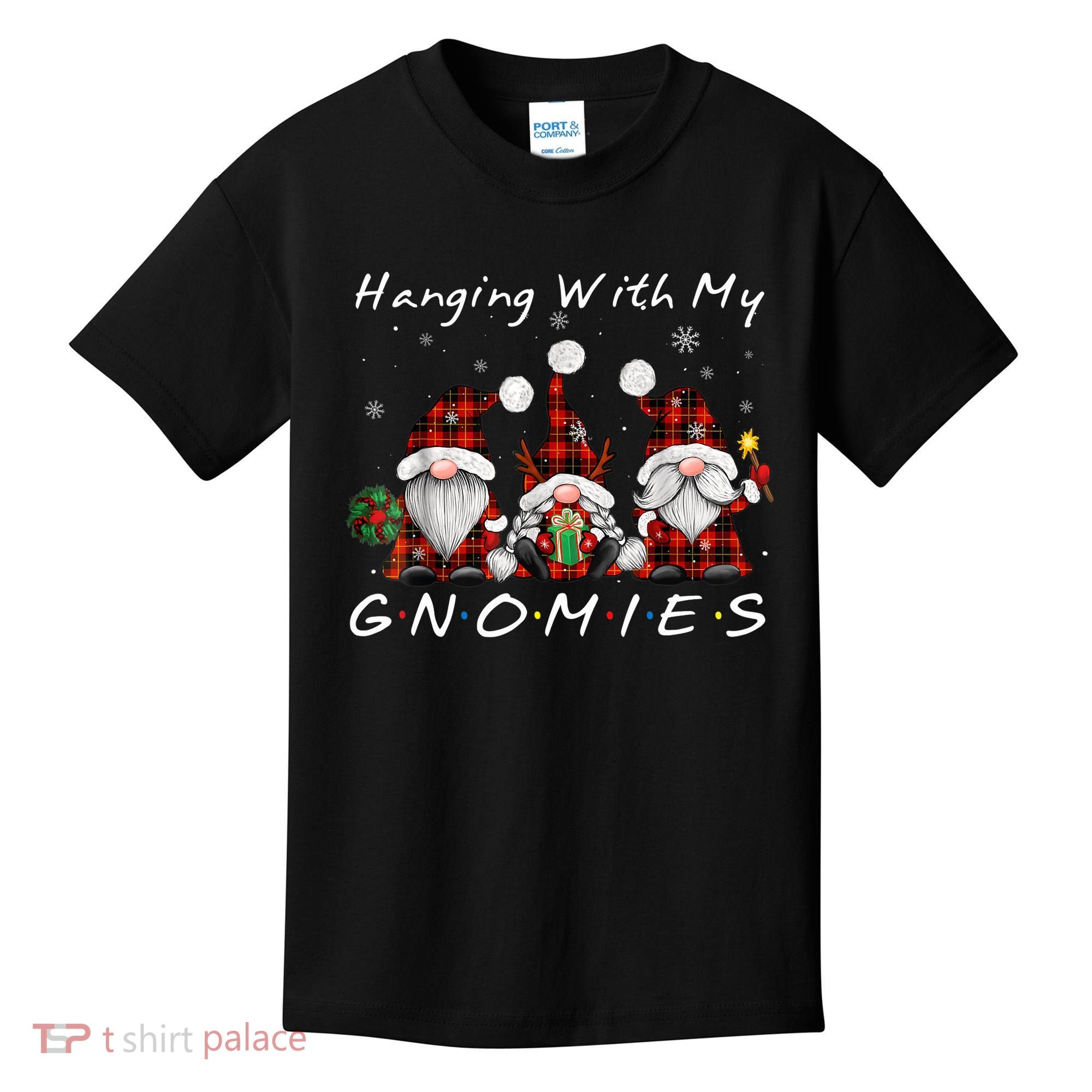 Hanging With My Gnomies Buffalo Red Plaid Christmas Gnome Kids T-Shirt