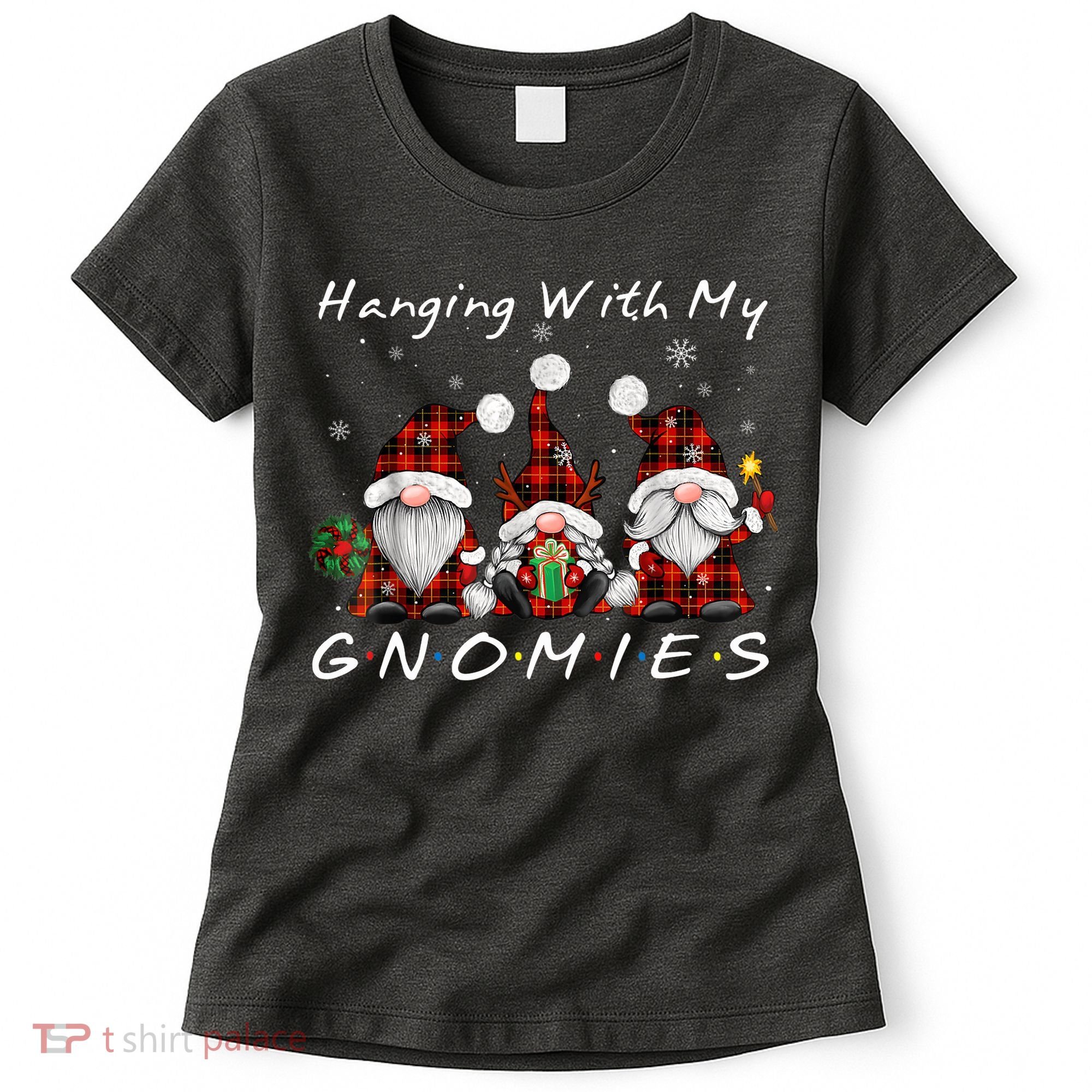 Hanging With My Gnomies Buffalo Red Plaid Christmas Gnome Women's T-Shirt