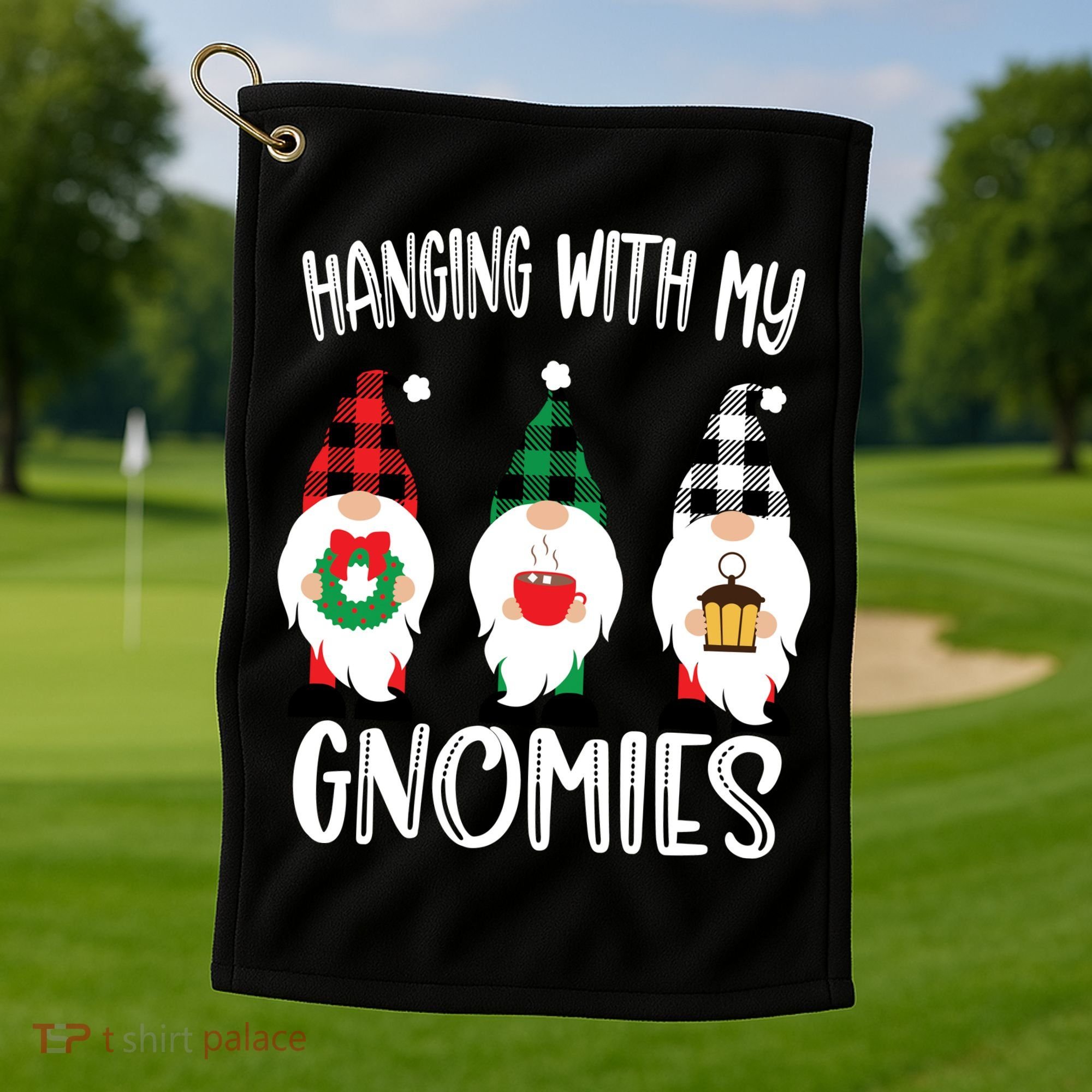 Hanging With My Gnomies, Merry Christmas Gnomes Garden Gnome Golf Towel
