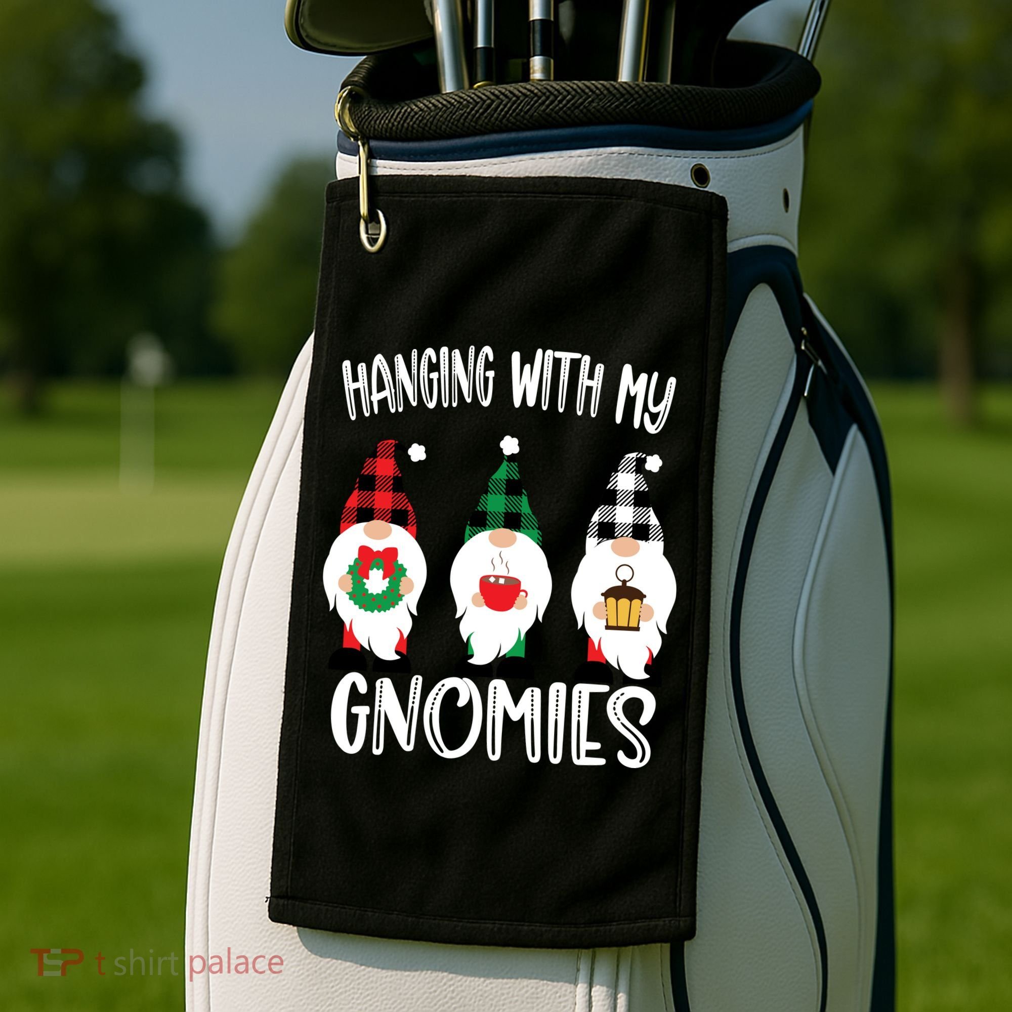 Hanging With My Gnomies, Merry Christmas Gnomes Garden Gnome Golf Towel