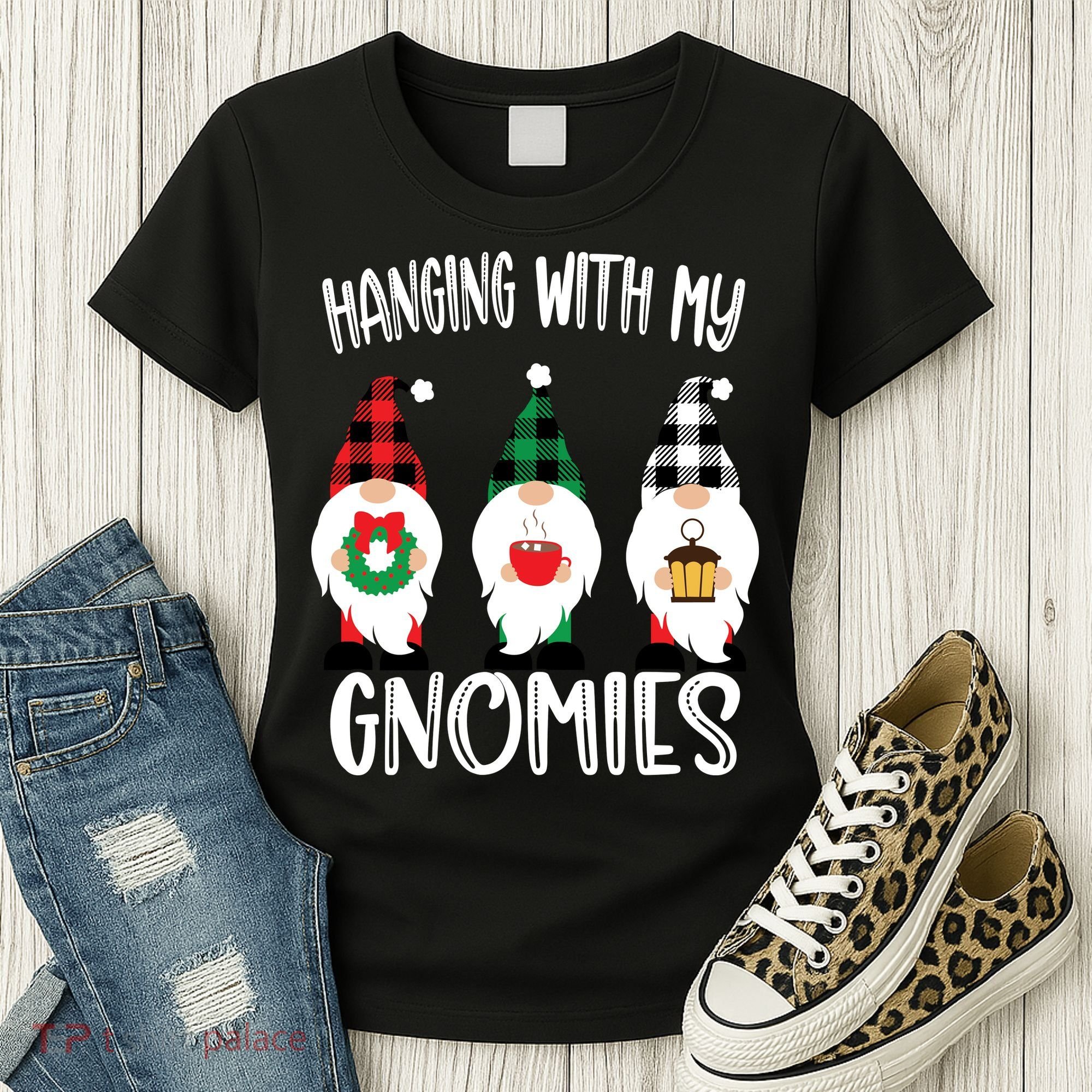 Hanging With My Gnomies, Merry Christmas Gnomes Garden Gnome Women's T-Shirt