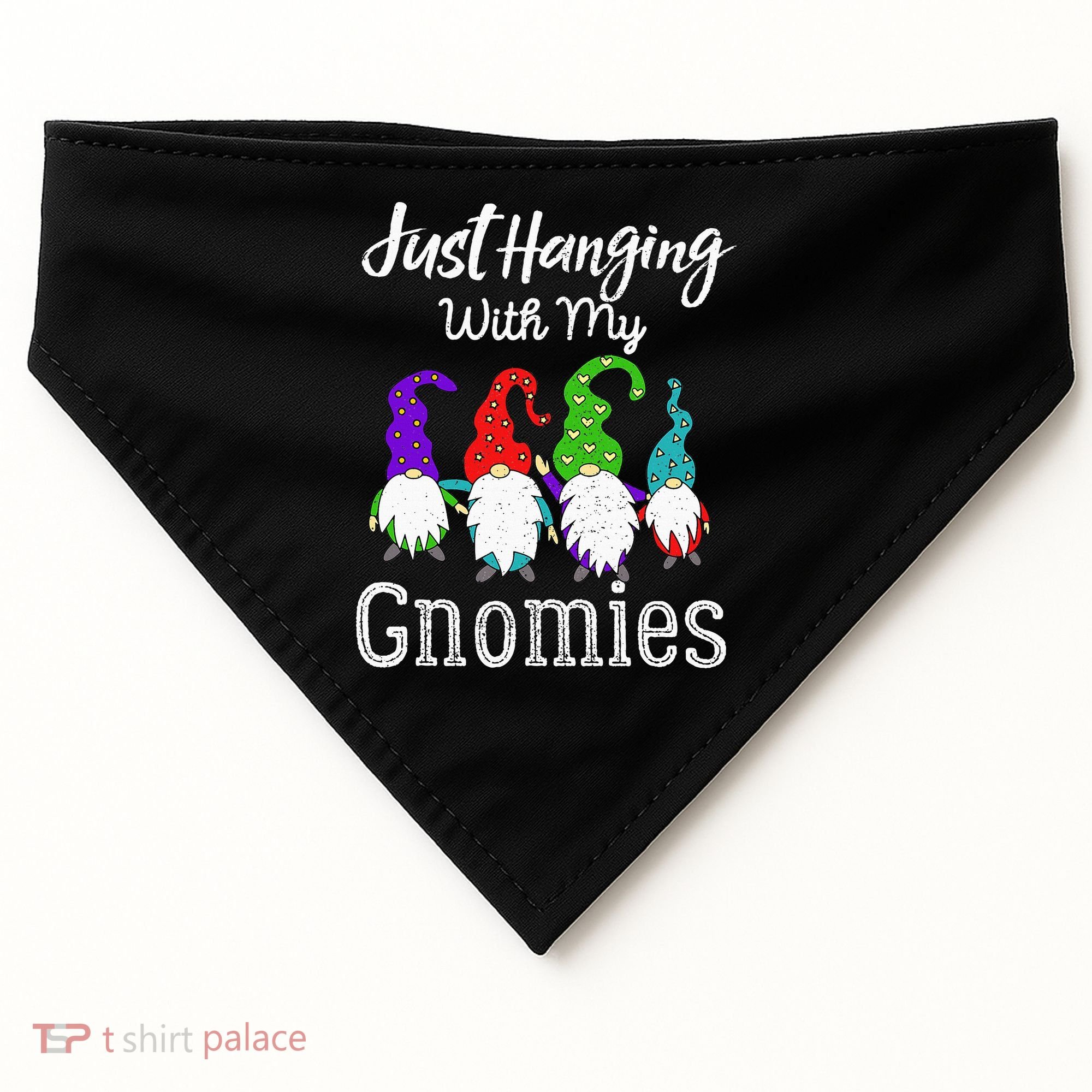 Hanging With My Gnomies Funny Garden Gnome Graphics USA-Made Doggie Bandana