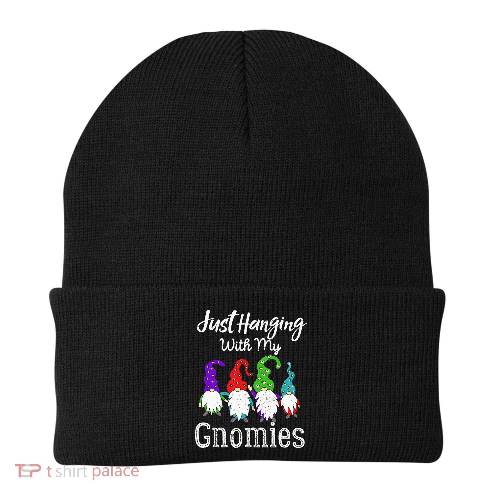Hanging With My Gnomies Funny Garden Gnome Graphics Beanie