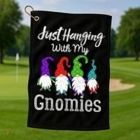 Hanging With My Gnomies Funny Garden Gnome Graphics Golf Towel thumb 1