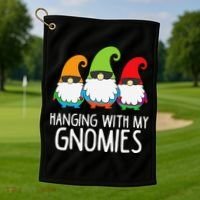 Hanging With My Gnomies Funny Garden Gnome Golf Towel thumb 1