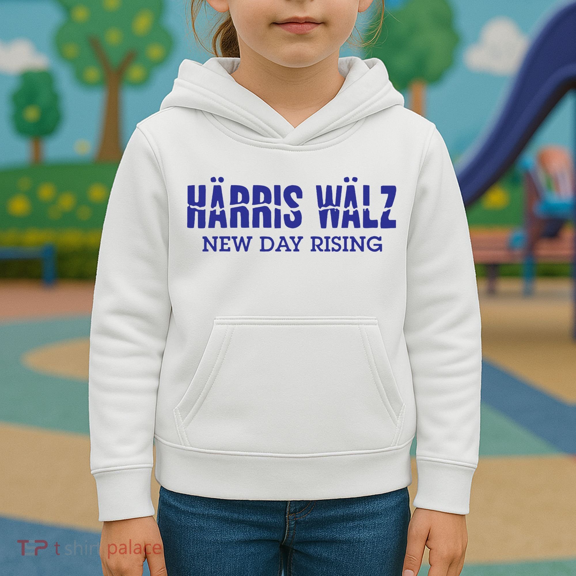 Harris Walz New Day Rising Kids Hoodie