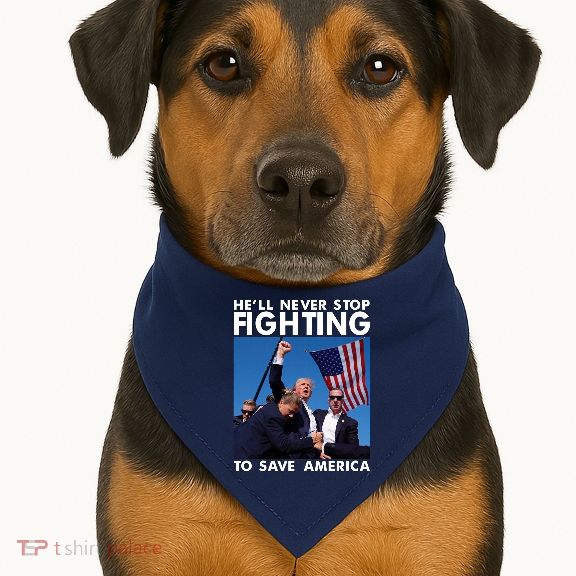He Will Never Stop Fighting To Save America Donald Trump USA-Made Doggie Bandana