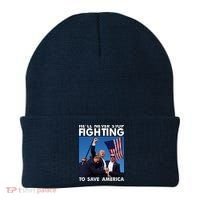 He Will Never Stop Fighting To Save America Donald Trump Beanie thumb 0