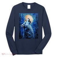 Howling Wolf Oil Painting Long Sleeve Shirt thumb 0