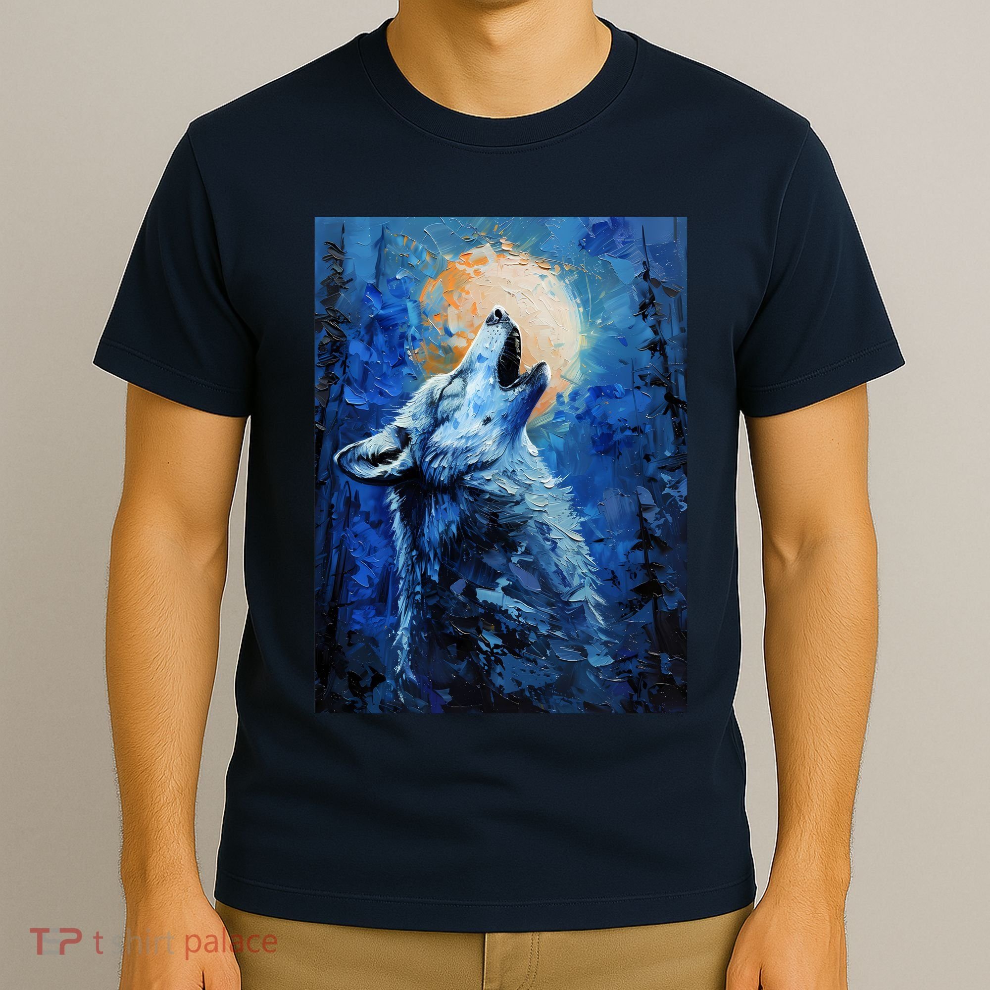 Howling Wolf Oil Painting T-Shirt