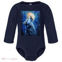 Howling Wolf Oil Painting Baby Long Sleeve Bodysuit thumb 0