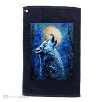 Howling Wolf Oil Painting Golf Towel thumb 0
