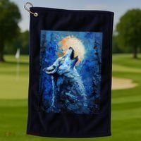 Howling Wolf Oil Painting Golf Towel thumb 1