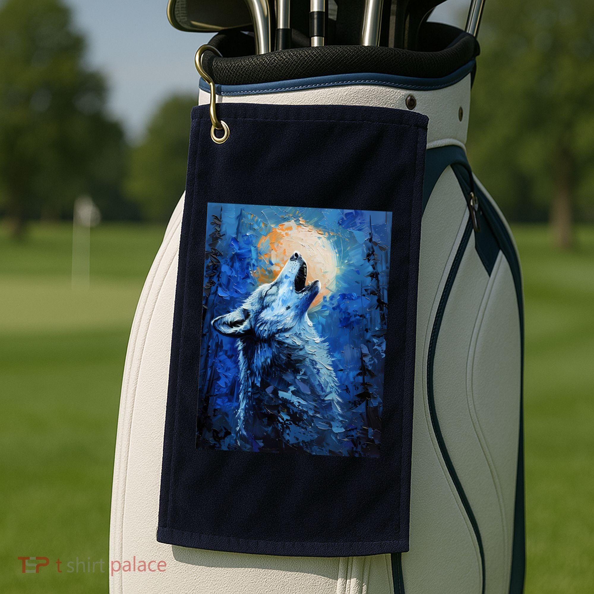 Howling Wolf Oil Painting Golf Towel