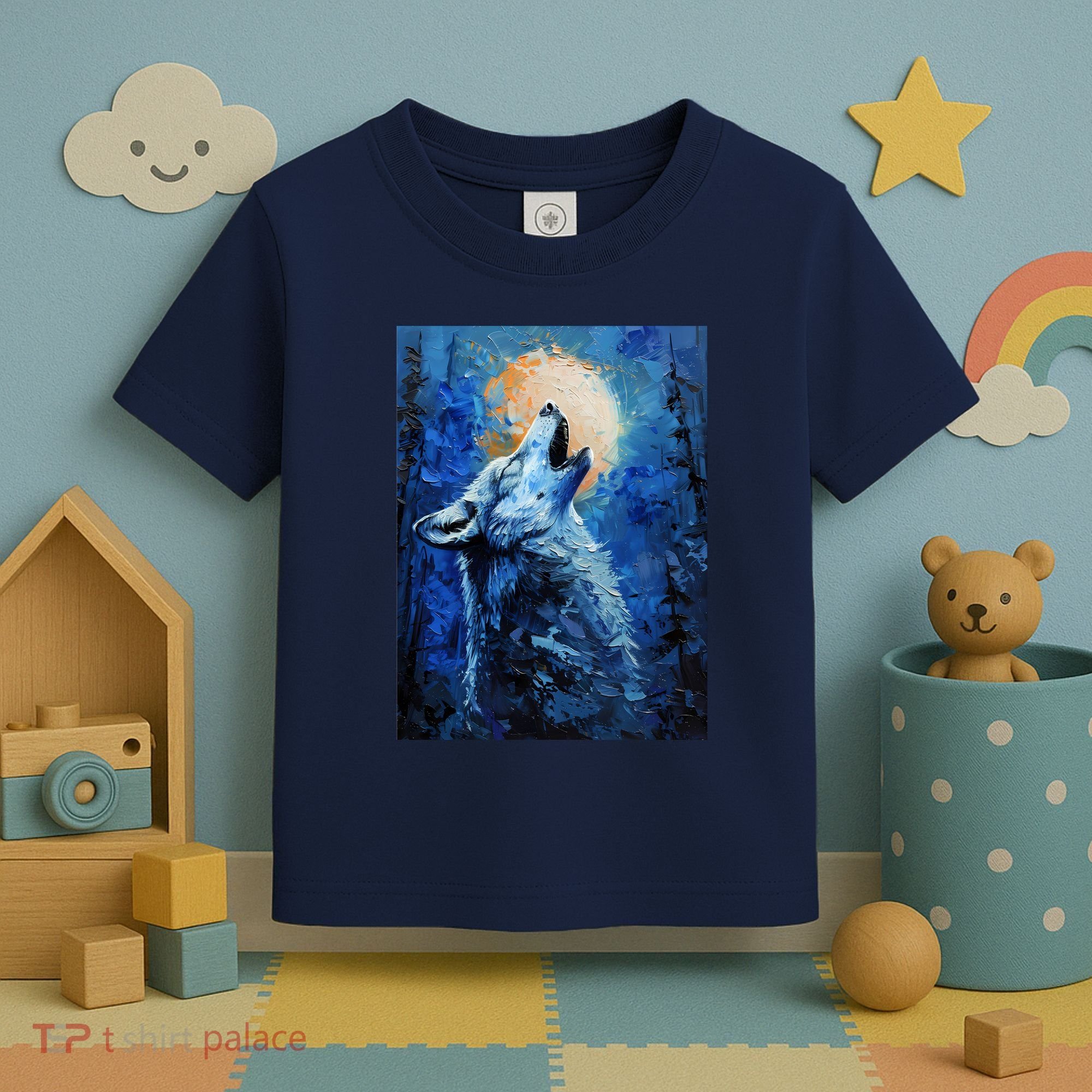 Howling Wolf Oil Painting Toddler T-Shirt